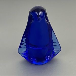 Handmade Art Glass Penguin Blue Paperweight